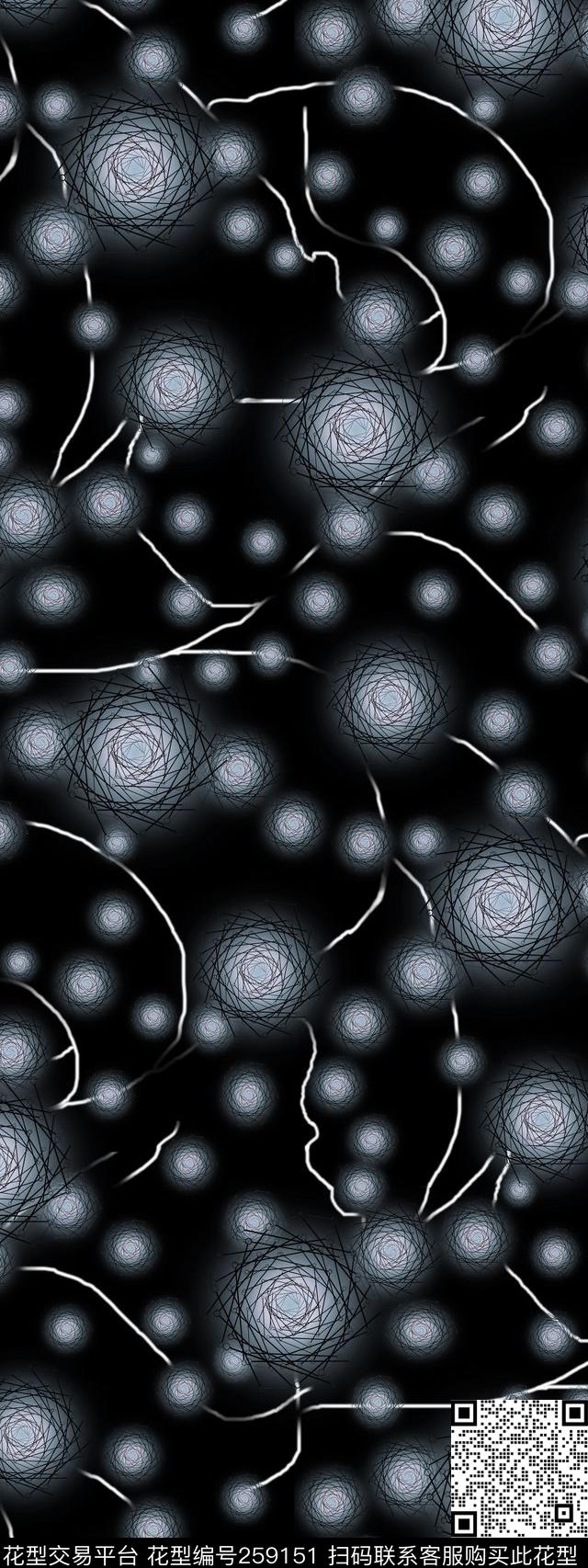 黑底圆圈点点数码印花华亿平台下载（图片编号: 259151） - 瓦栏（Walan）