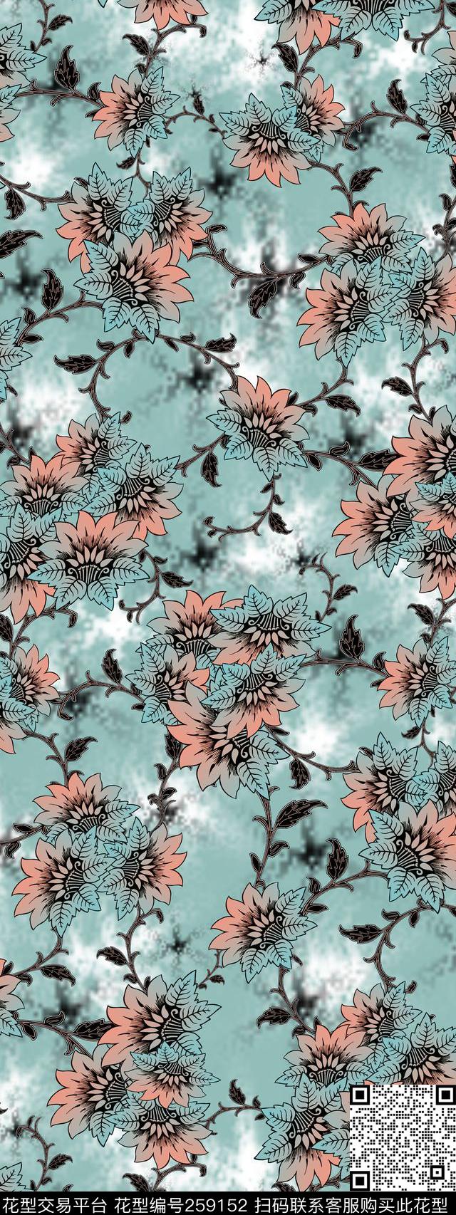 花卉满版淡雅传统印花华亿平台下载（图片编号: 259152） - 瓦栏（Walan）