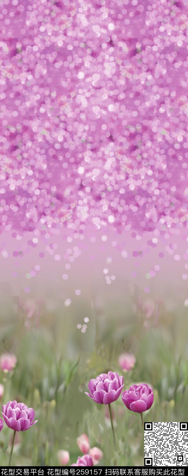 郁金香紫色梦幻数码印花华亿平台下载（图片编号: 259157） - 瓦栏（Walan）
