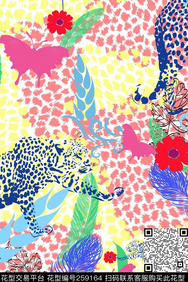 花卉植物豹纹传统印花华亿平台下载（图片编号: 259164） - 瓦栏（Walan）