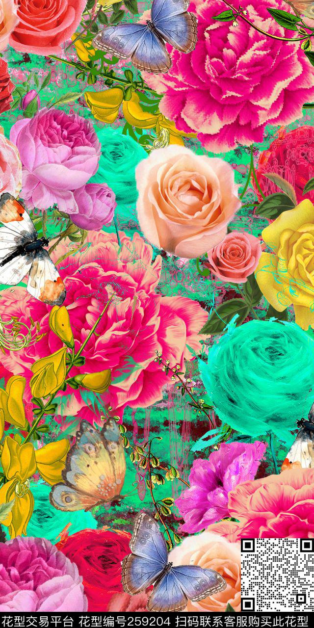 花卉花团锦簇靓丽数码印花华亿平台下载（图片编号: 259204） - 瓦栏（Walan）
