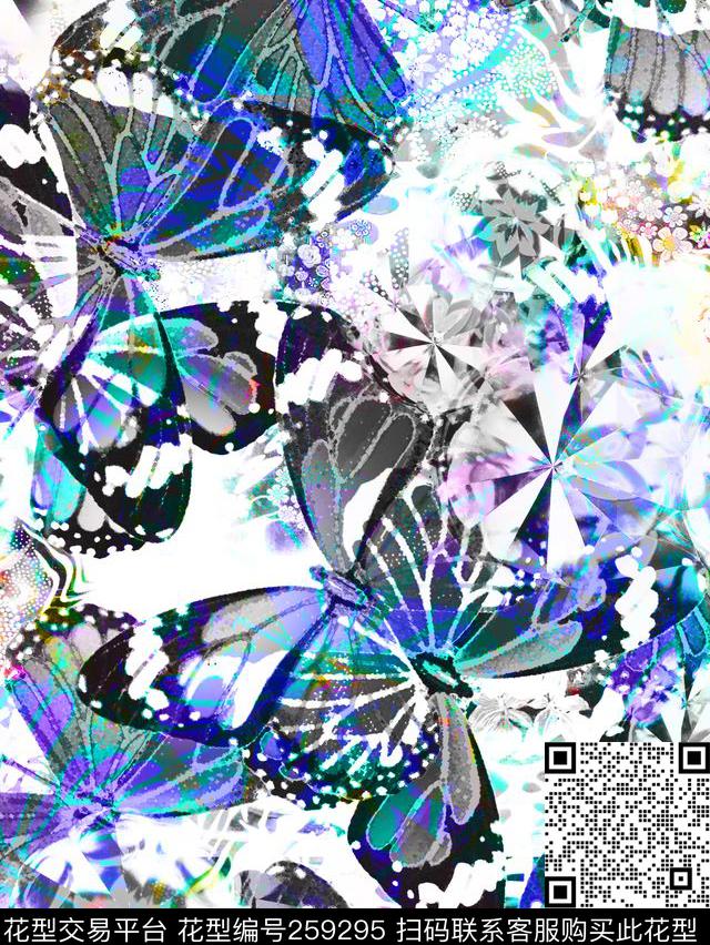 钻石蝴蝶花闪亮数码印花华亿平台下载（图片编号: 259295） - 瓦栏（Walan）