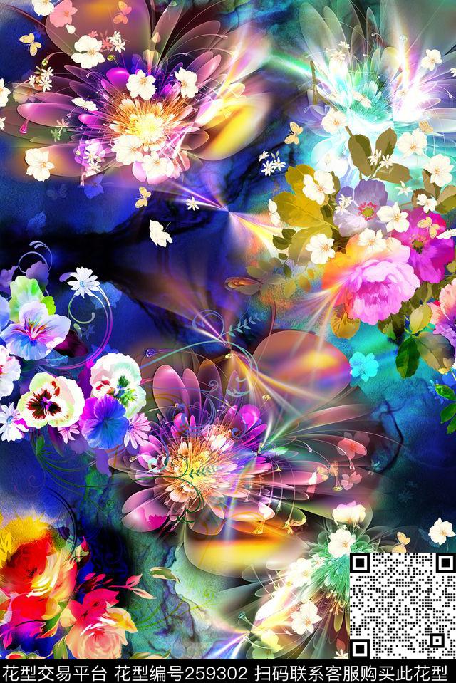 抽象闪亮光芒数码印花华亿平台下载（图片编号: 259302） - 瓦栏（Walan）