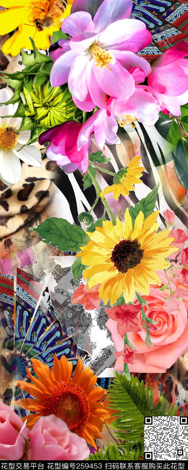 花卉定位花团锦簇数码印花华亿平台下载（图片编号: 259453） - 瓦栏（Walan）