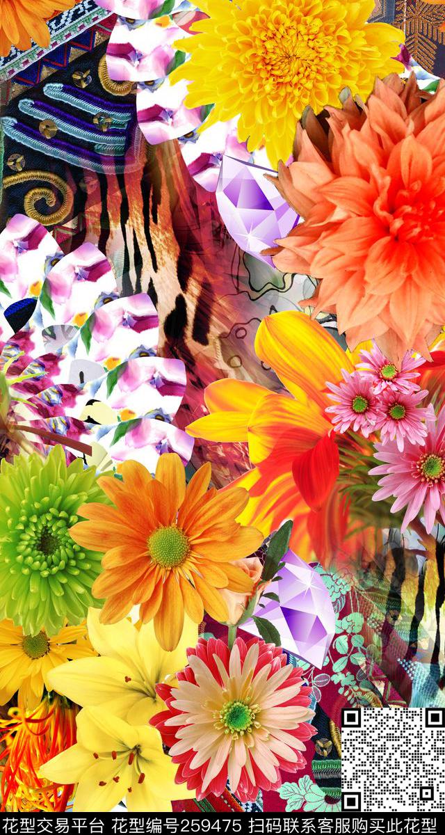 花卉靓丽明媚数码印花华亿平台下载（图片编号: 259475） - 瓦栏（Walan）