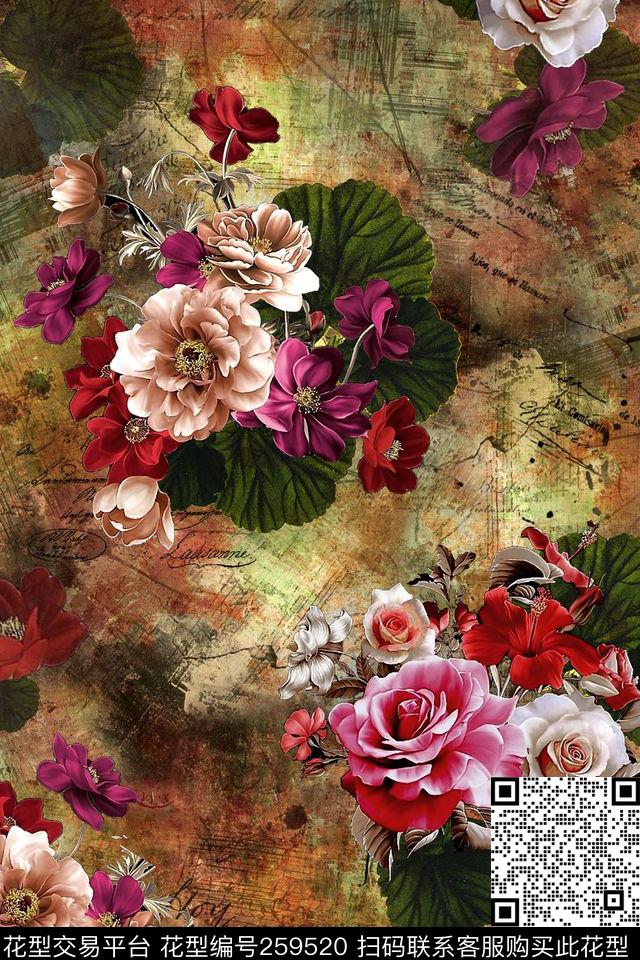 花卉古典高贵数码印花华亿平台下载（图片编号: 259520） - 瓦栏（Walan）