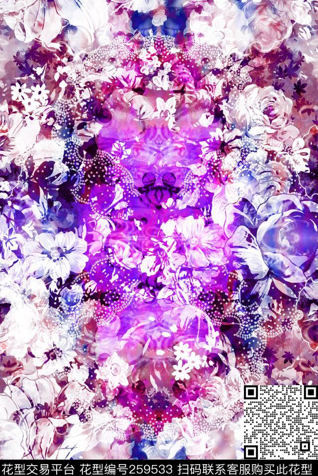 花卉水墨高贵数码印花华亿平台下载（图片编号: 259533） - 瓦栏（Walan）