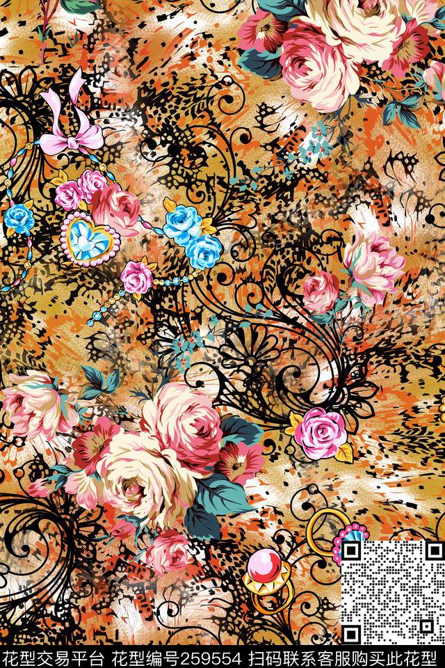 花卉古典珠宝数码印花华亿平台下载（图片编号: 259554） - 瓦栏（Walan）