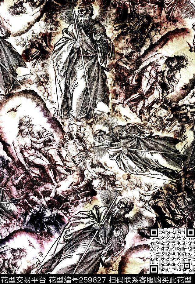 民族风手绘宗教数码印花华亿平台下载（图片编号: 259627） - 瓦栏（Walan）