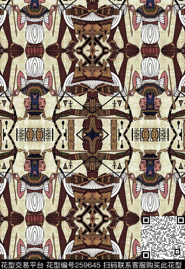 名族风埃及对称数码印花华亿平台下载（图片编号: 259645） - 瓦栏（Walan）