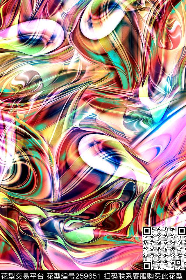 抽象炫彩波纹数码印花华亿平台下载（图片编号: 259651） - 瓦栏（Walan）