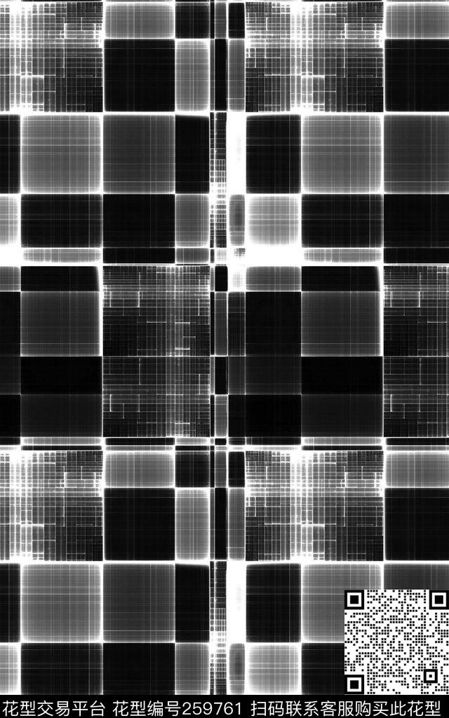 格子黑白经典数码印花华亿平台下载（图片编号: 259761） - 瓦栏（Walan）
