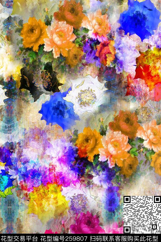抽象花卉梦幻数码印花华亿平台下载（图片编号: 259807） - 瓦栏（Walan）