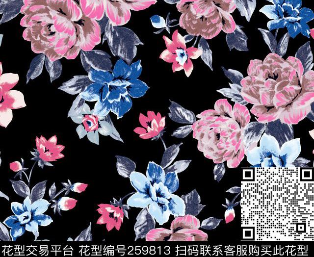 花卉传统深底数码印花华亿平台下载（图片编号: 259813） - 瓦栏（Walan）