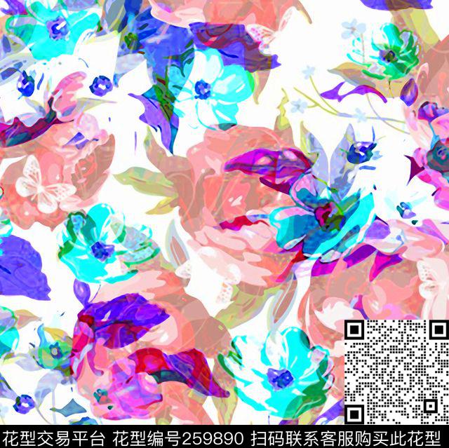 花卉闪亮淡雅数码印花华亿平台下载（图片编号: 259890） - 瓦栏（Walan）