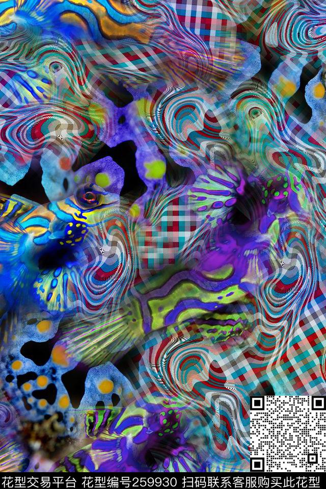 抽象格子多彩数码印花华亿平台下载（图片编号: 259930） - 瓦栏（Walan）
