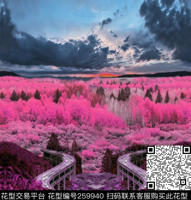 花卉景色场景数码印花华亿平台下载（图片编号: 259940） - 瓦栏（Walan）