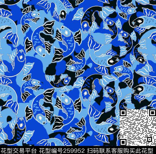 四方连续小鱼传统印花华亿平台下载（图片编号: 259952） - 瓦栏（Walan）