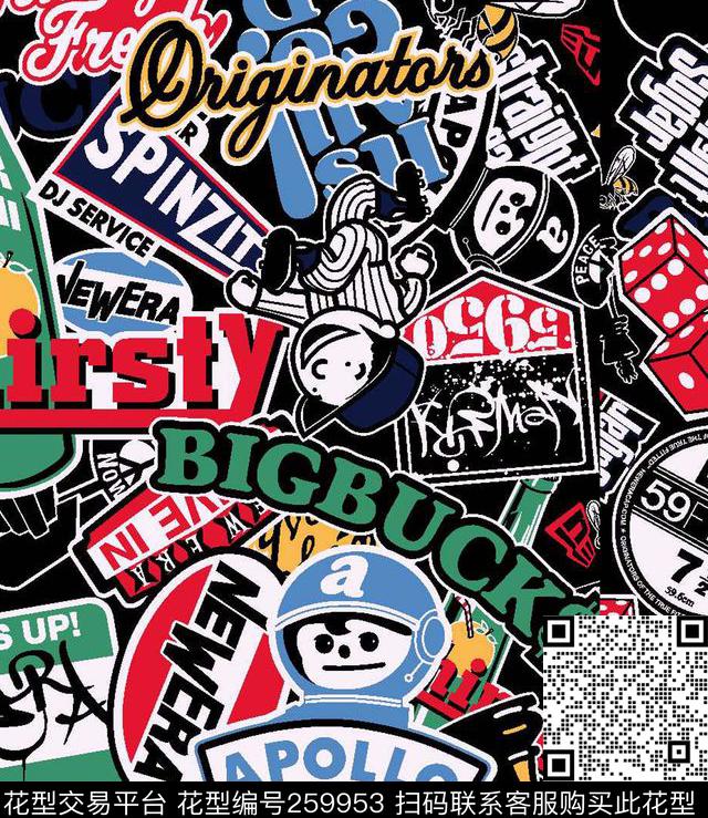 卡通涂鸦可爱数码印花华亿平台下载（图片编号: 259953） - 瓦栏（Walan）