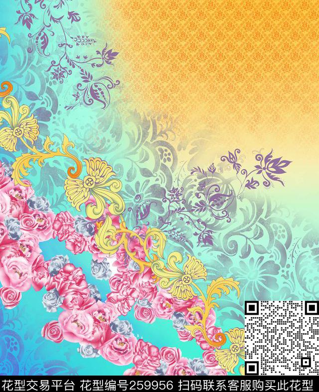花卉渐变数码印花华亿平台下载（图片编号: 259956） - 瓦栏（Walan）