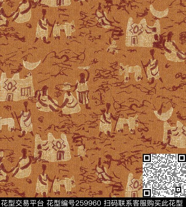 部落风壁画非洲风情小人插画布纹传统印花华亿平台下载（图片编号: 259960） - 瓦栏（Walan）