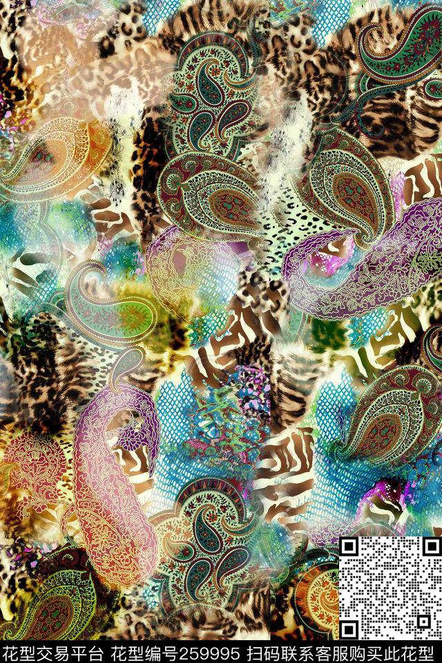 佩斯利纹。豹纹古典组合数码印花华亿平台下载（图片编号: 259995） - 瓦栏（Walan）