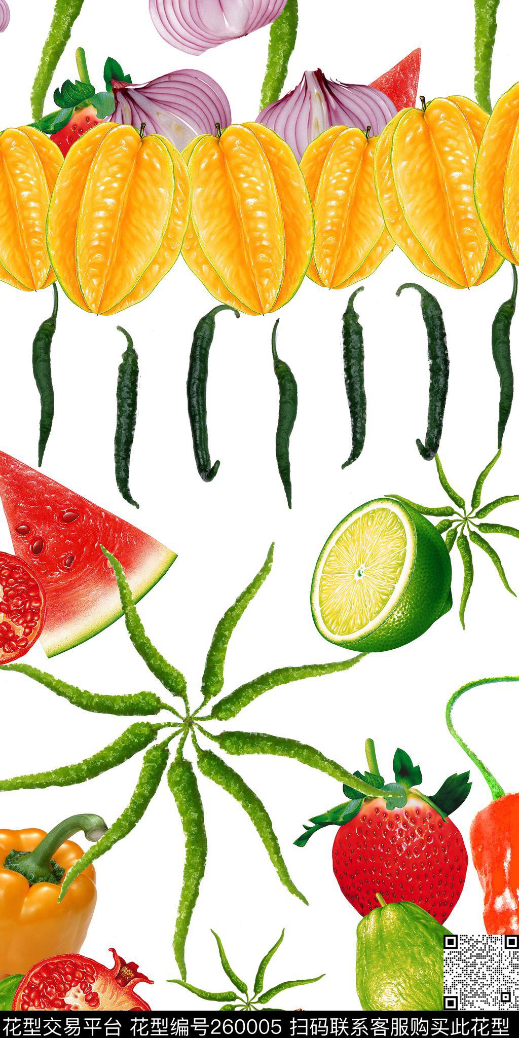 水果蔬菜简约数码印花华亿平台下载（图片编号: 260005） - 瓦栏（Walan）