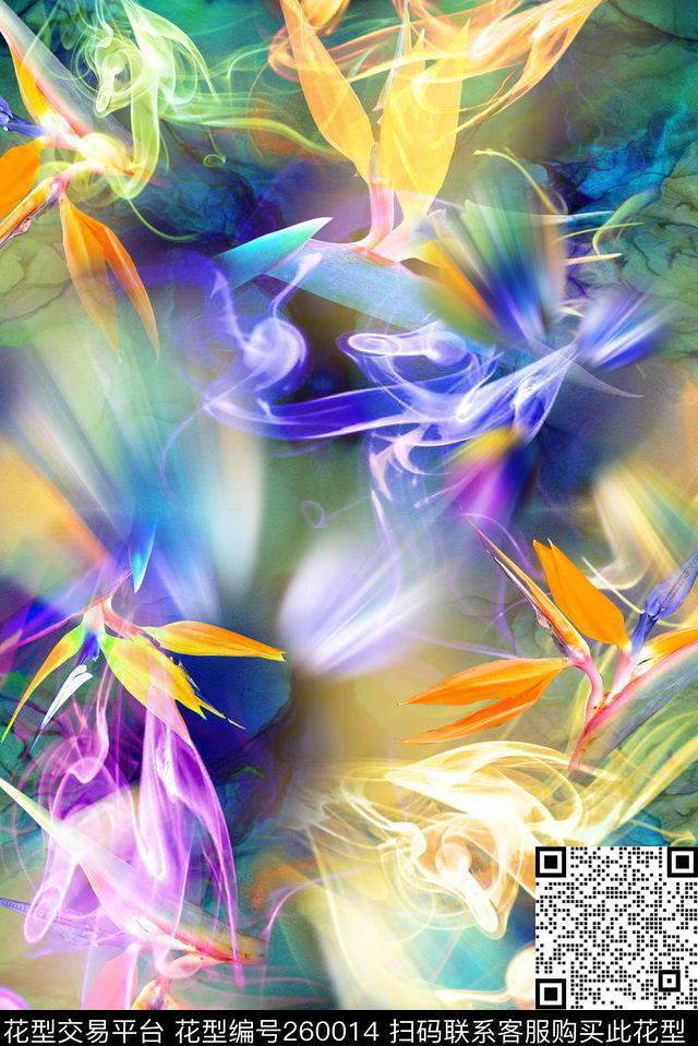 抽象花卉梦幻数码印花华亿平台下载（图片编号: 260014） - 瓦栏（Walan）