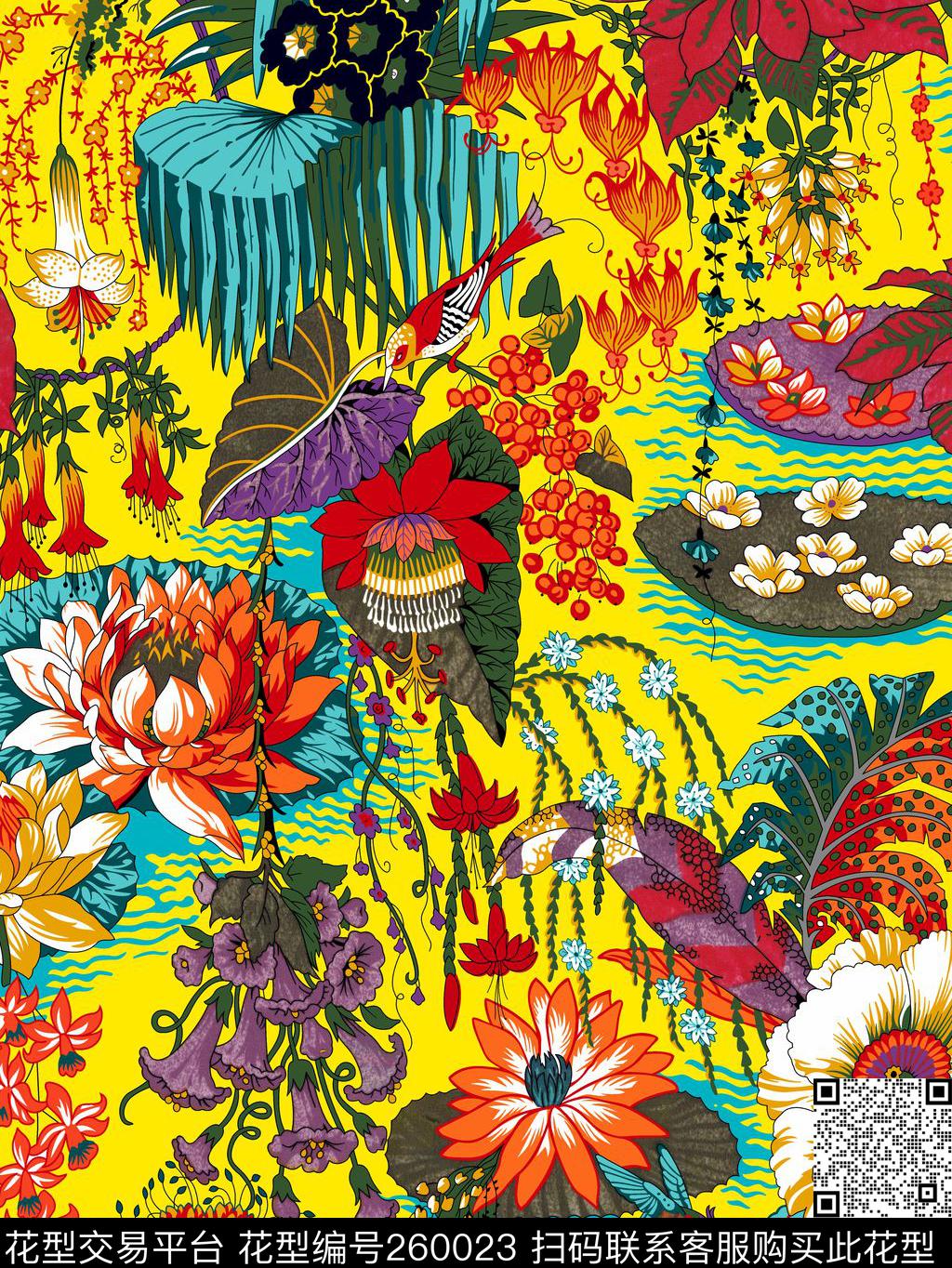 花卉景色明艳数码印花华亿平台下载（图片编号: 260023） - 瓦栏（Walan）