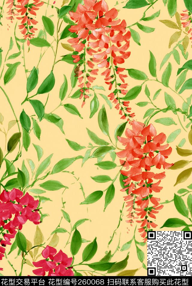 花草清新淡雅数码印花华亿平台下载（图片编号: 260068） - 瓦栏（Walan）