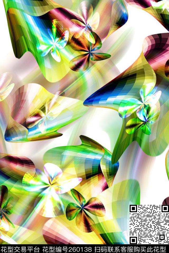 花卉几何炫彩数码印花华亿平台下载（图片编号: 260138） - 瓦栏（Walan）