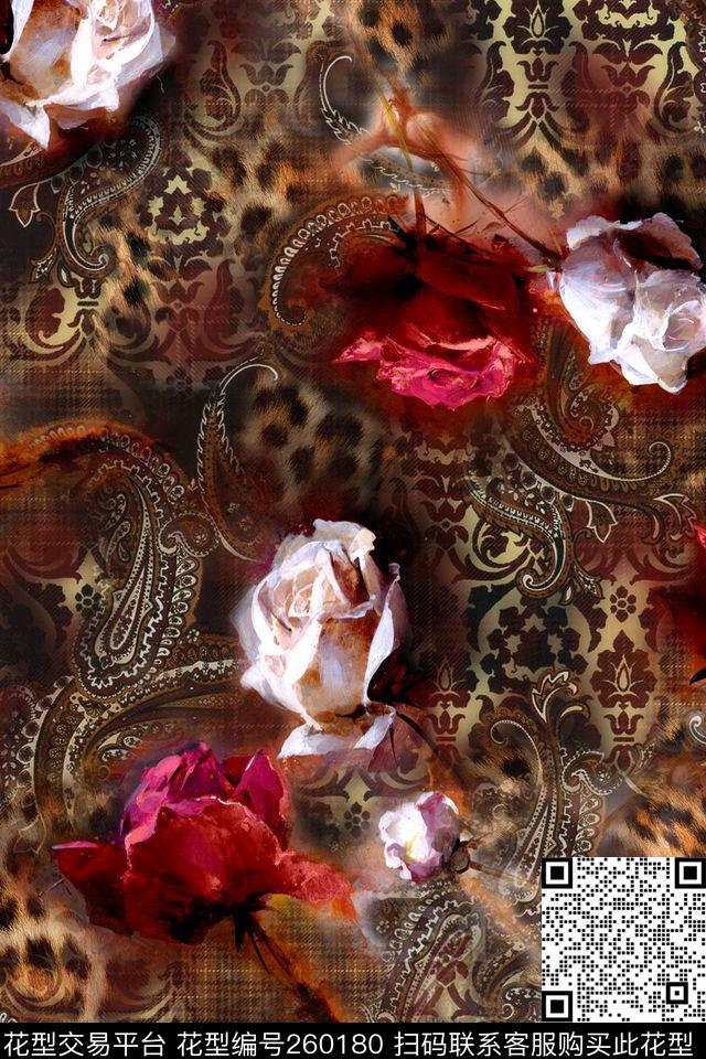 花卉复古豹纹数码印花华亿平台下载（图片编号: 260180） - 瓦栏（Walan）