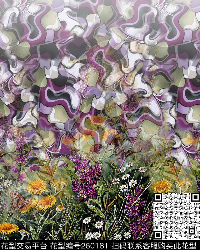 花卉田园风波纹数码印花华亿平台下载（图片编号: 260181） - 瓦栏（Walan）