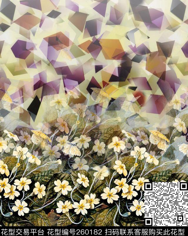 花卉抽象几何数码印花华亿平台下载（图片编号: 260182） - 瓦栏（Walan）