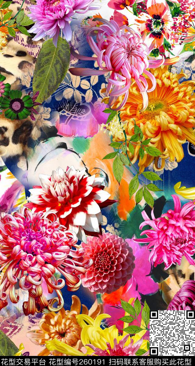 花卉艳丽饱满数码印花华亿平台下载（图片编号: 260191） - 瓦栏（Walan）