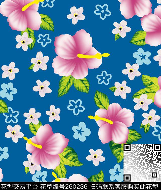 花朵蓝色夏天传统印花华亿平台下载（图片编号: 260236） - 瓦栏（Walan）