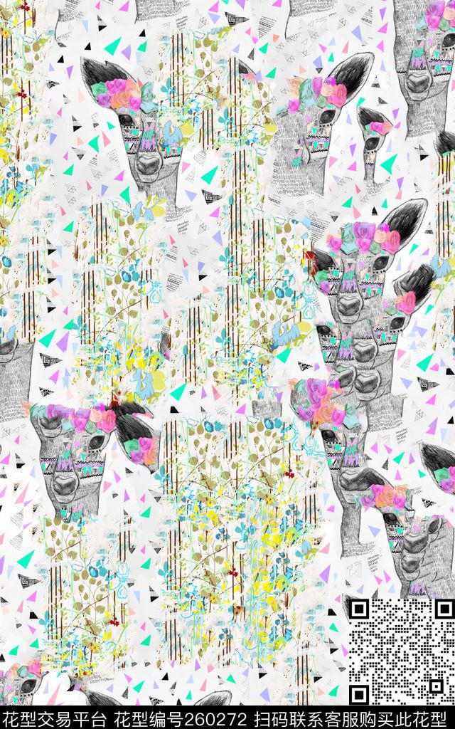 梅花鹿淡雅斑驳数码印花华亿平台下载（图片编号: 260272） - 瓦栏（Walan）