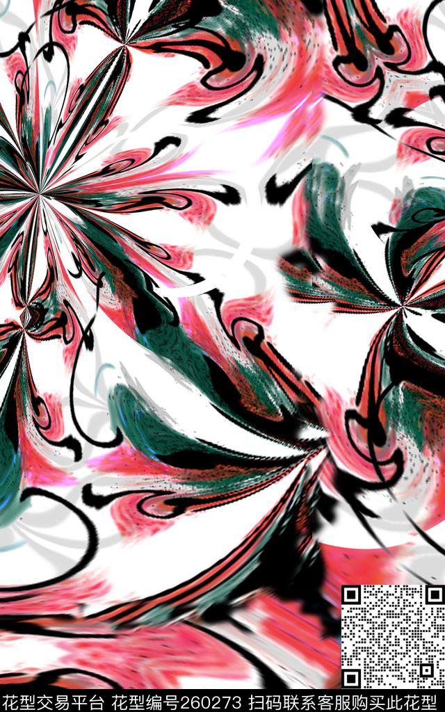 水墨花卉抽象数码印花华亿平台下载（图片编号: 260273） - 瓦栏（Walan）