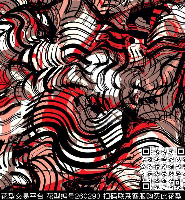 抽象笔触时尚数码印花华亿平台下载（图片编号: 260293） - 瓦栏（Walan）