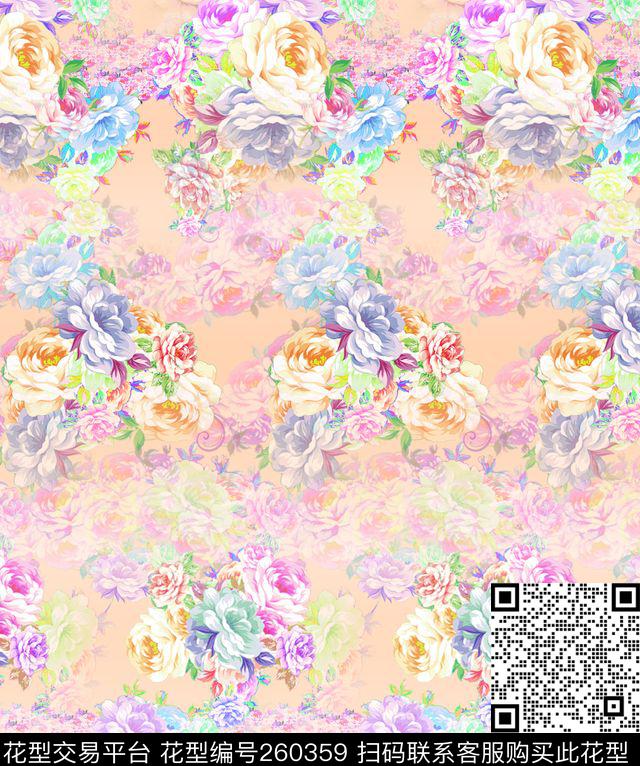 欧式纹样渐变数码印花华亿平台下载（图片编号: 260359） - 瓦栏（Walan）