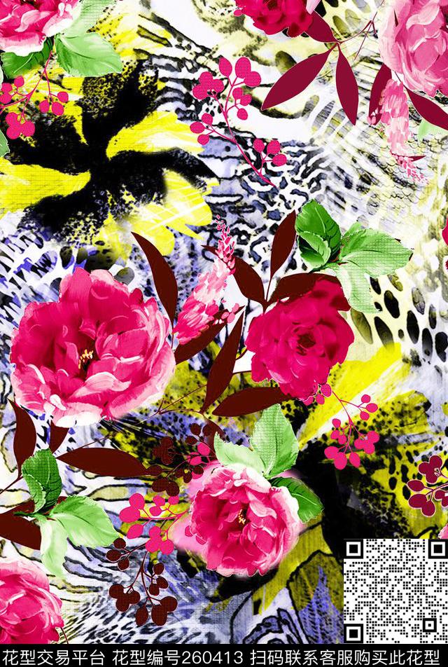 动物纹花卉数码印花华亿平台下载（图片编号: 260413） - 瓦栏（Walan）