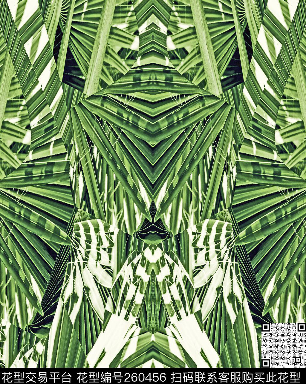 棕榈叶绿色几何数码印花华亿平台下载（图片编号: 260456） - 瓦栏（Walan）