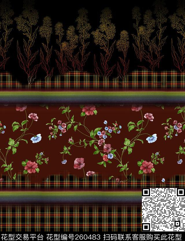定位格子花卉数码印花华亿平台下载（图片编号: 260483） - 瓦栏（Walan）