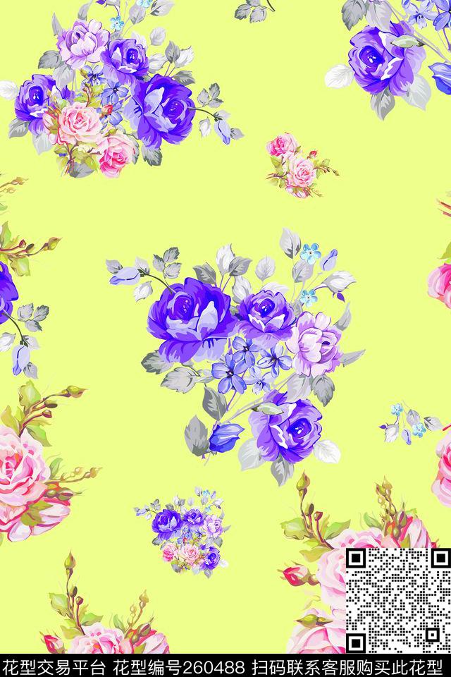 花卉明丽淡雅数码印花华亿平台下载（图片编号: 260488） - 瓦栏（Walan）