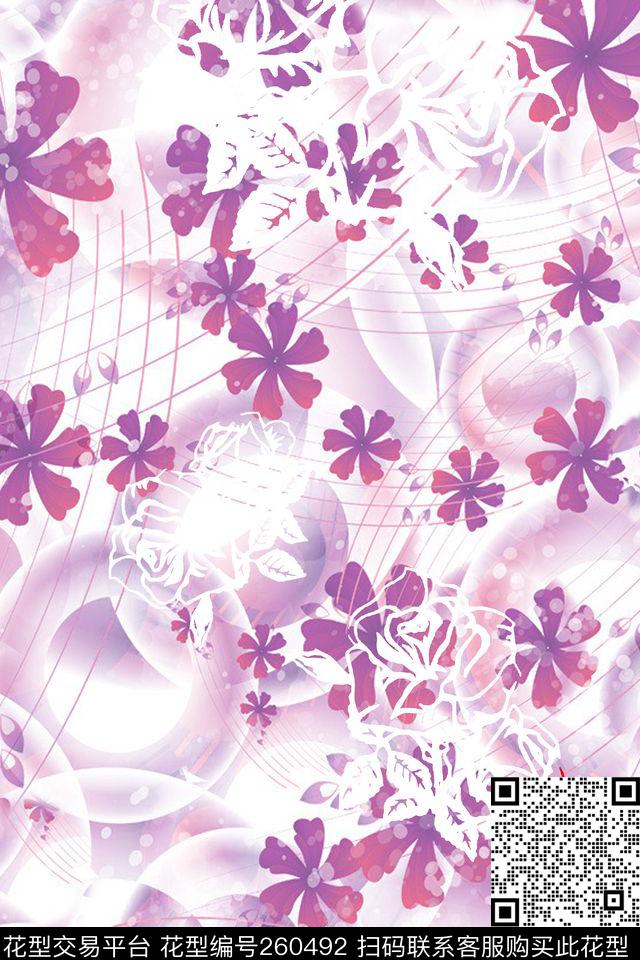 花卉淡雅清新数码印花华亿平台下载（图片编号: 260492） - 瓦栏（Walan）