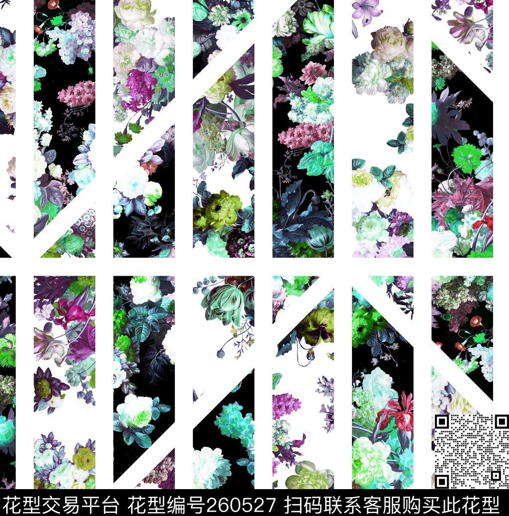 花卉几何组合数码印花华亿平台下载（图片编号: 260527） - 瓦栏（Walan）