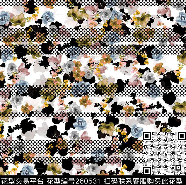 条纹圆点花卉数码印花华亿平台下载（图片编号: 260531） - 瓦栏（Walan）