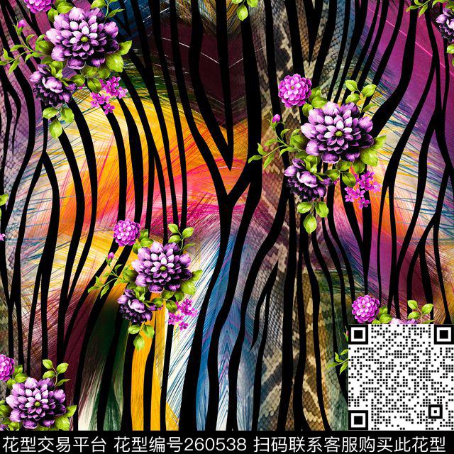 花卉动物纹拼接数码印花华亿平台下载（图片编号: 260538） - 瓦栏（Walan）