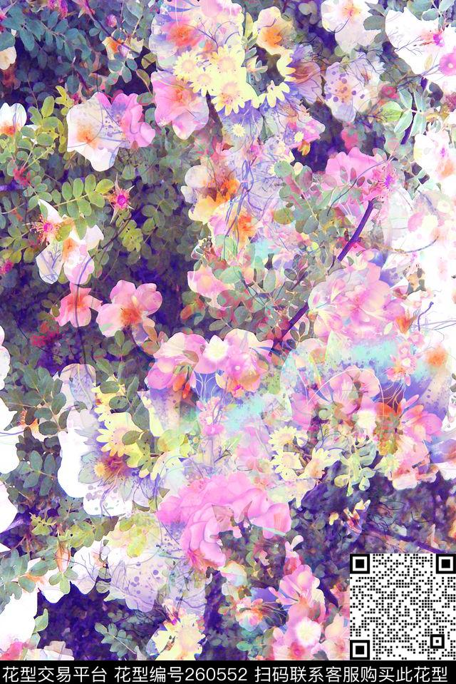 花卉植物幻彩数码印花华亿平台下载（图片编号: 260552） - 瓦栏（Walan）