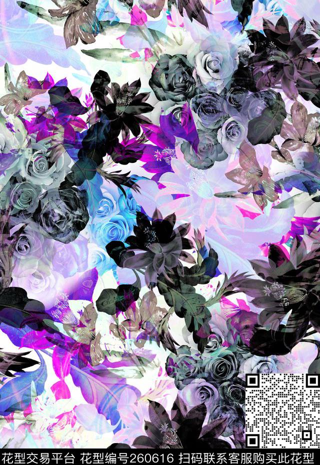花卉多彩梦幻数码印花华亿平台下载（图片编号: 260616） - 瓦栏（Walan）